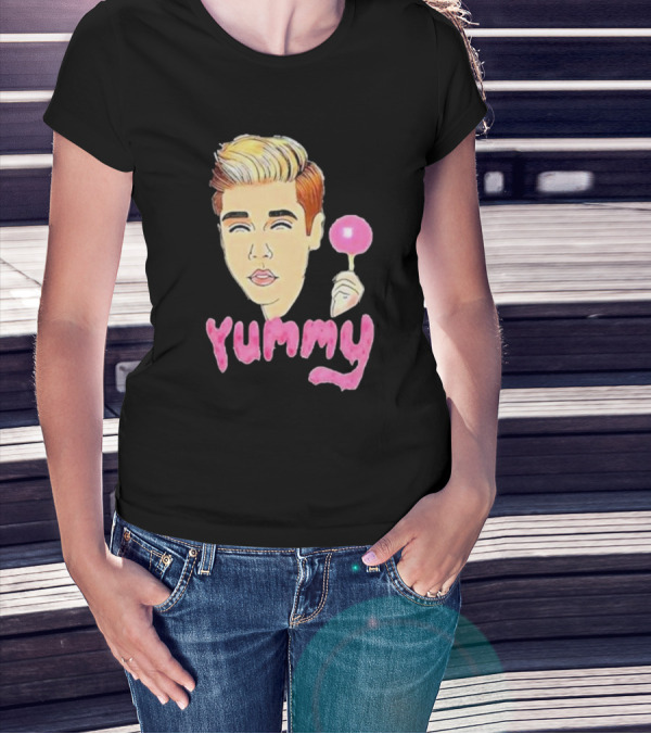 Yummy Justin Bieber Cartoon Face Lollipop T-Shirt