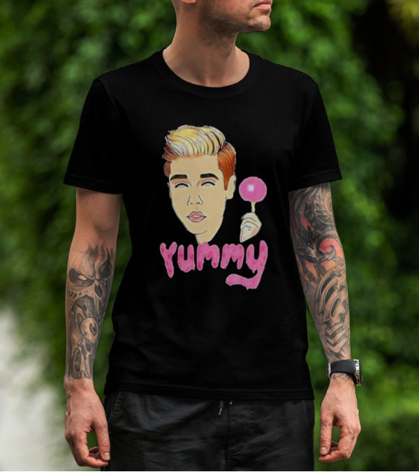 Yummy Justin Bieber Cartoon Face Lollipop T-Shirt