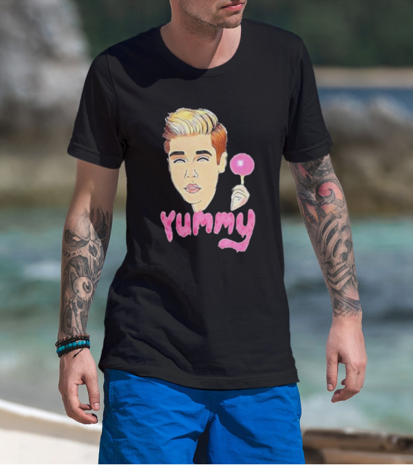 Yummy Justin Bieber Cartoon Face Lollipop T-Shirt