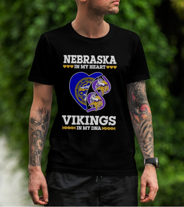 Nebraska In My Heart Vikings In My DNA State Seal Vikings T-Shirt