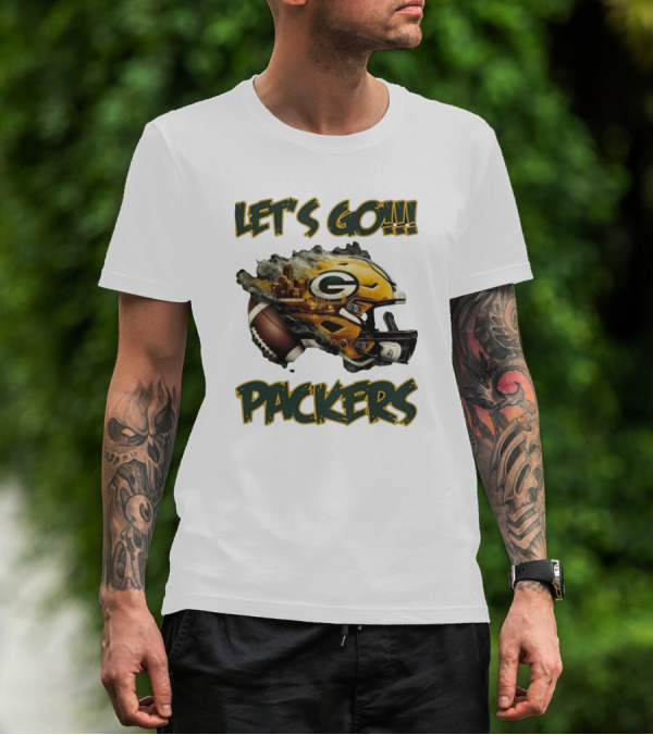 Let’s Go Packers Helmet Green Bay Football Match T-Shirt