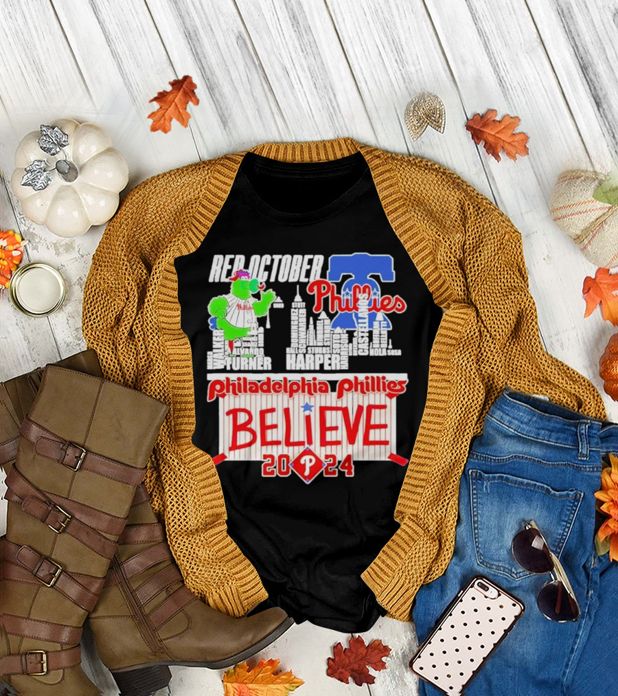Red October Phillies Mascot NL East 2024 Philadelphia Phillies Believe Harper Turner T-Shirt