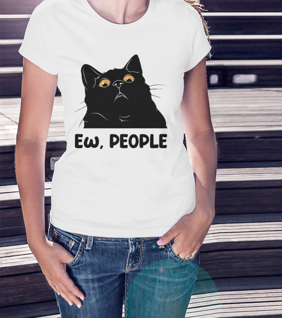 Ew People Cat Black Silhouette With Yellow Eyes T-Shirt