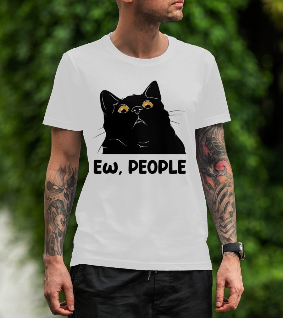 Ew People Cat Black Silhouette With Yellow Eyes T-Shirt