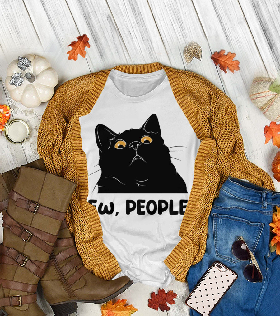 Ew People Cat Black Silhouette with Yellow Eyes T-Shirt