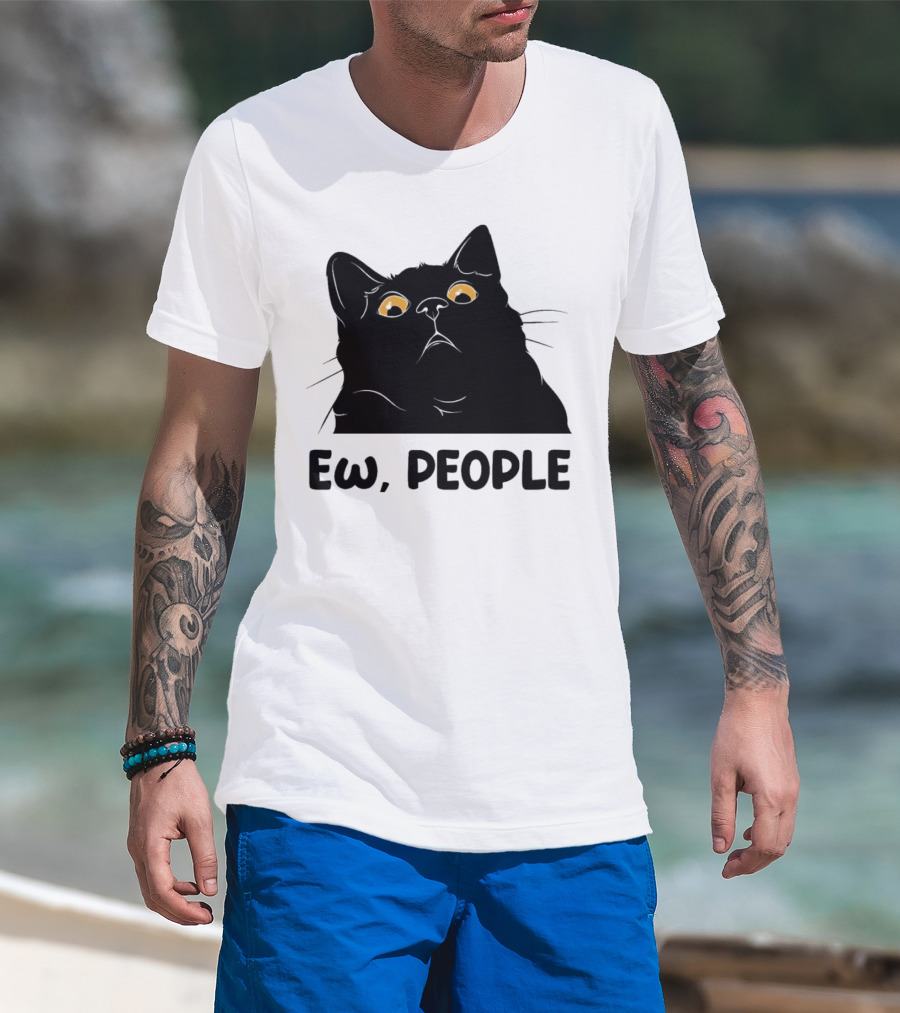 Ew People Cat Black Silhouette With Yellow Eyes T-Shirt