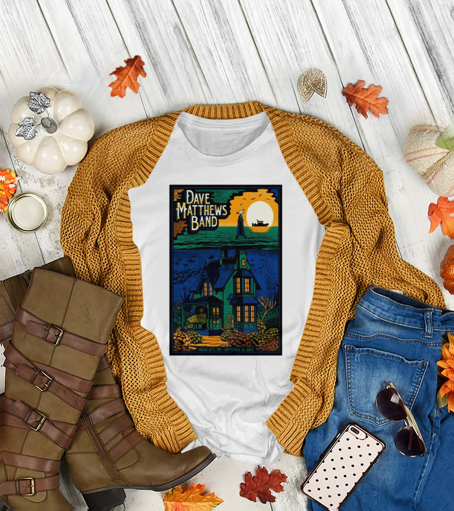 Dave Matthews Band Ocean City MD September 29 2024 Festival Poster House Lighthouse Ship T-Shirt