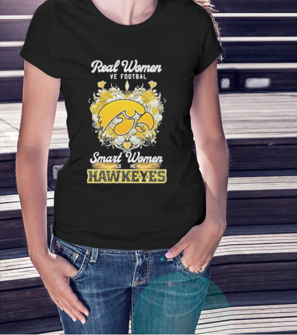 Real Women Love Football Smart Women Love The Hawkeyes Yellow Rose Heart T-Shirt