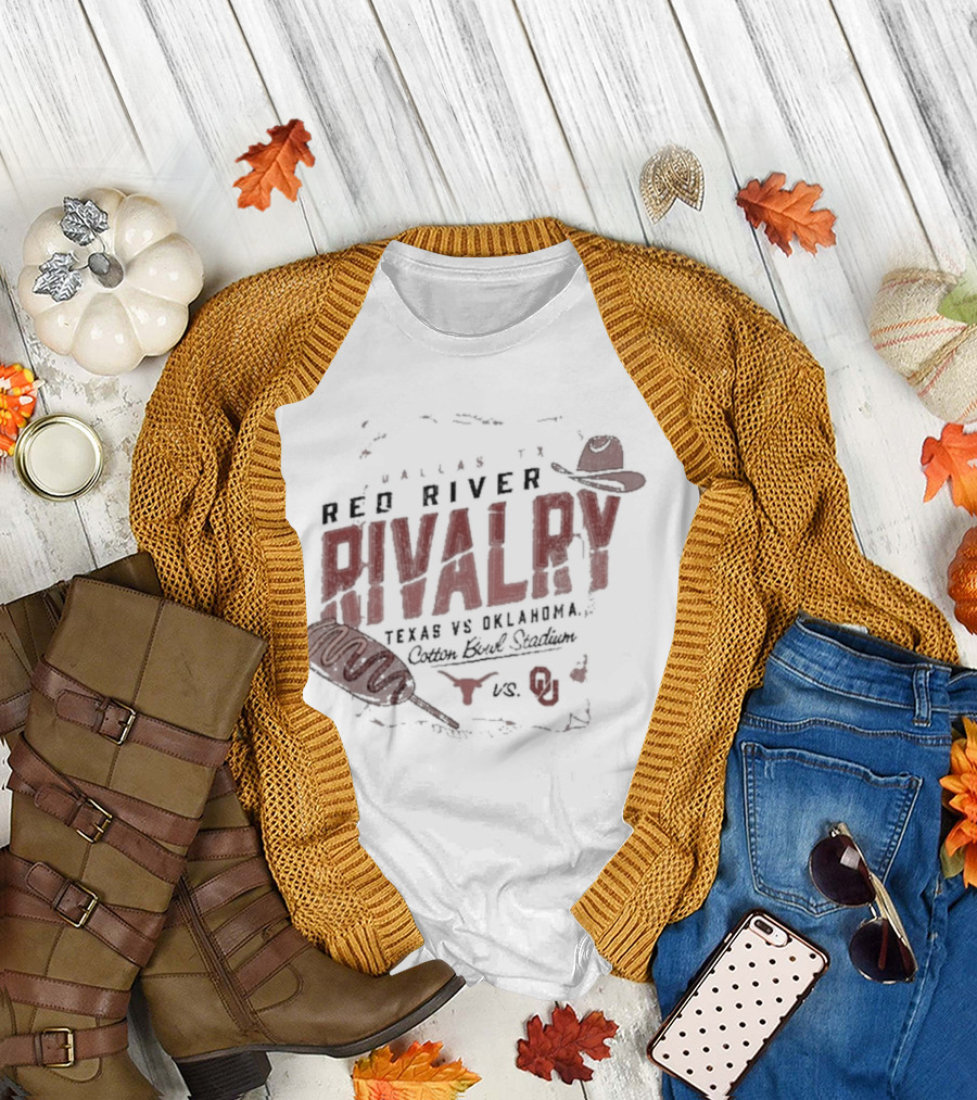 Dallas TX Red River Rivalry Texas vs Oklahoma Cotton Bowl Stadium Corn Dog Match Up Texas Longhorns vs Oklahoma Sooners T-Shirt