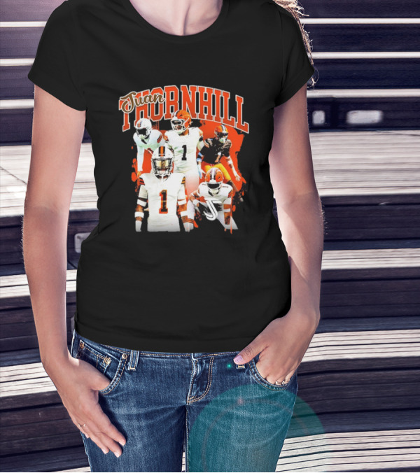 Juan Thornhill Football Player Orange And Black Action Collage T-Shirt