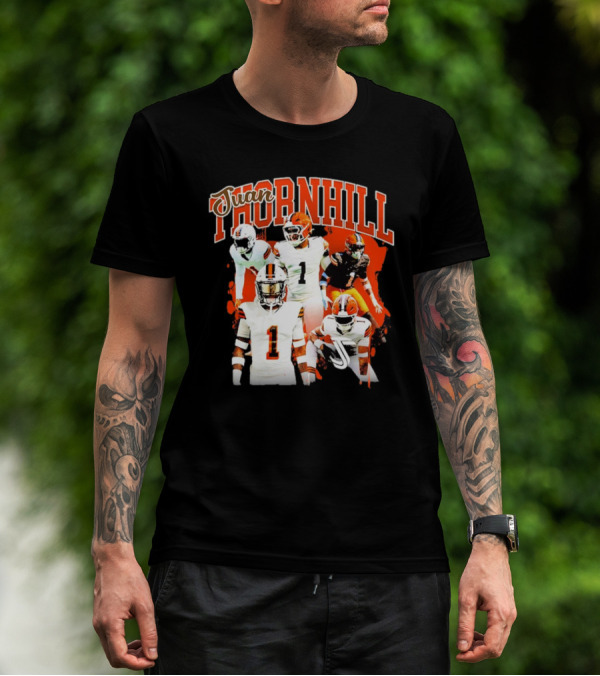 Juan Thornhill Football Player Orange And Black Action Collage T-Shirt