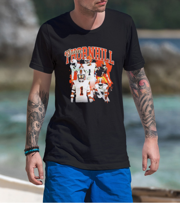 Juan Thornhill Football Player Orange And Black Action Collage T-Shirt