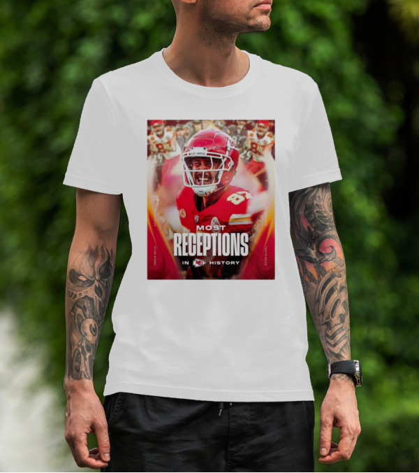 Kansas City Chiefs Travis Kelce Most Receptions In KC Chiefs History NFL Record T-Shirt