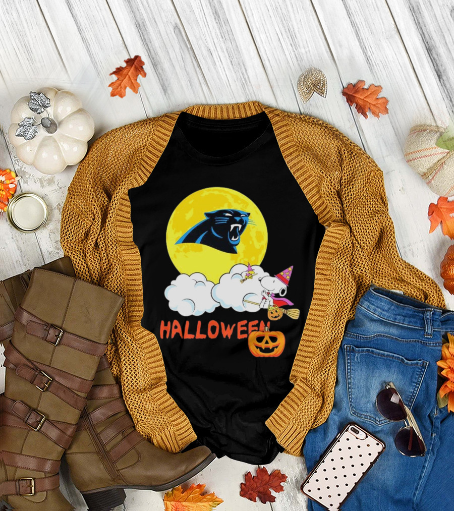 Snoopy Carolina Panthers NFL Halloween 2024 Moon Pumpkin T-Shirt