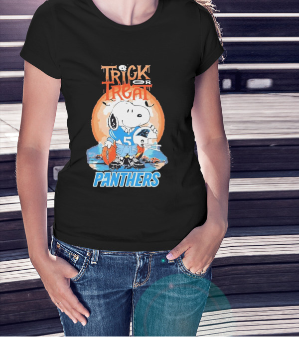 Trick Or Treat Snoopy Panthers Carolina NFL Inspired T-Shirt