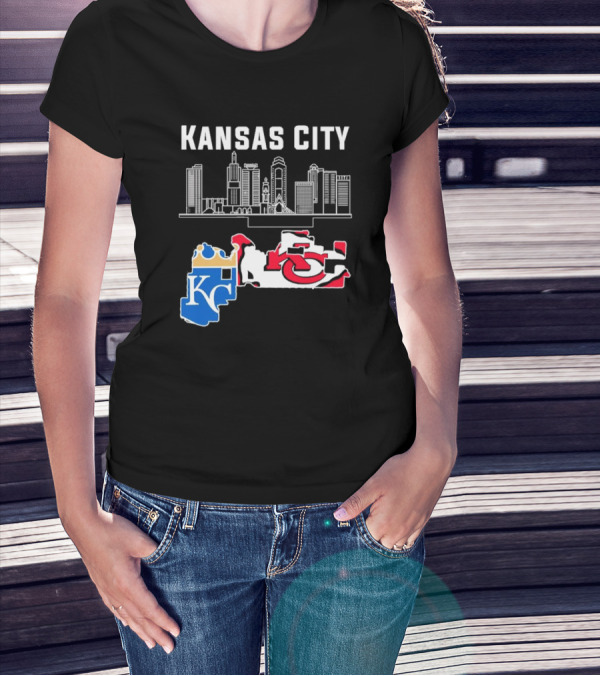 Kansas City Skyline With Chiefs And Royals T-Shirt