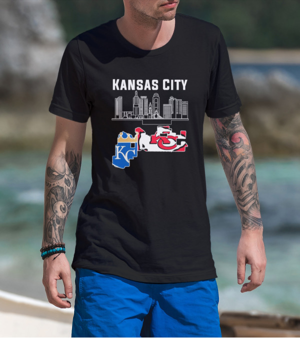 Kansas City Skyline With Chiefs And Royals T-Shirt