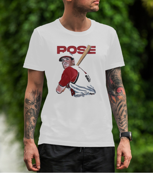 Pete Rose Baseball Bat Portrait Iconic Red Jersey T-Shirt