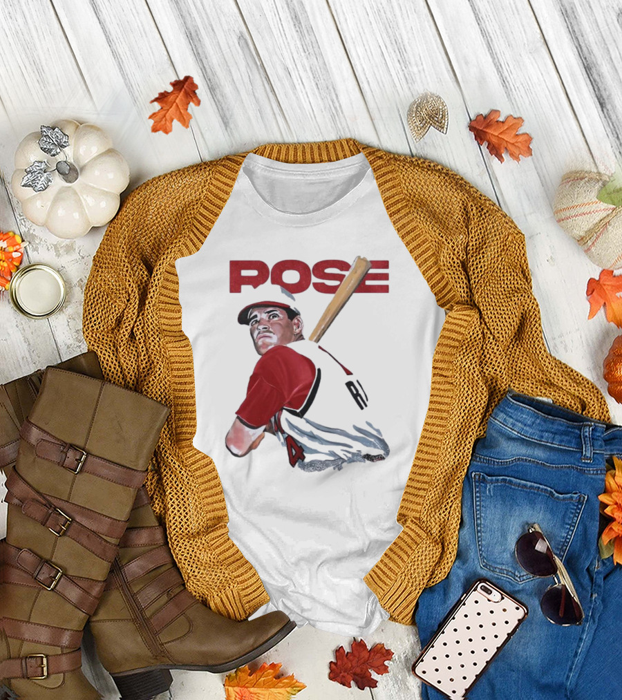 Pete Rose Baseball Bat Portrait Iconic Red Jersey T-Shirt