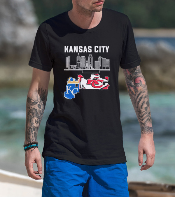 Kansas City Skyline KC Chiefs Royals Map T-Shirt