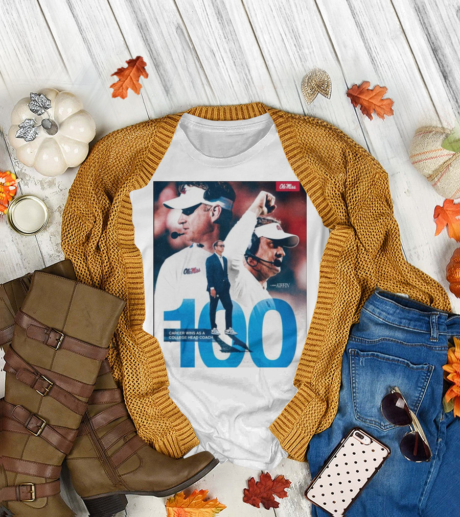 Ole Miss Rebels Lane Kiffin 100 Career Wins College Head Coach T-Shirt
