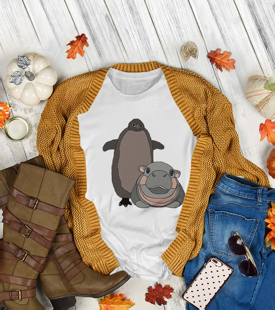 Pesto The Penguin And Moo Deng The Baby Hippo Friends Adventure T-Shirt
