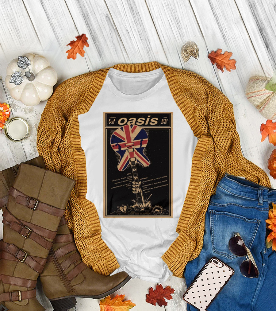 Oasis Live 2025 Toronto Rogers August 24-25 Union Jack Guitar Vintage Style Stadium Tour T-Shirt