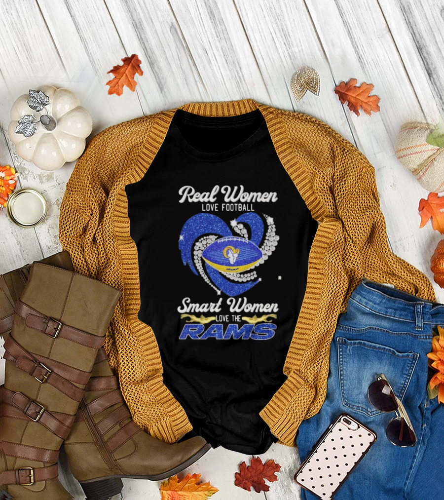 Real Women Love Football Smart Women Love The Los Angeles Rams Diamond Heart T-Shirt