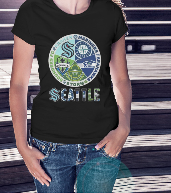 Seattle Kraken Mariners Sounders FC Storm Seahawks Logo T-Shirt