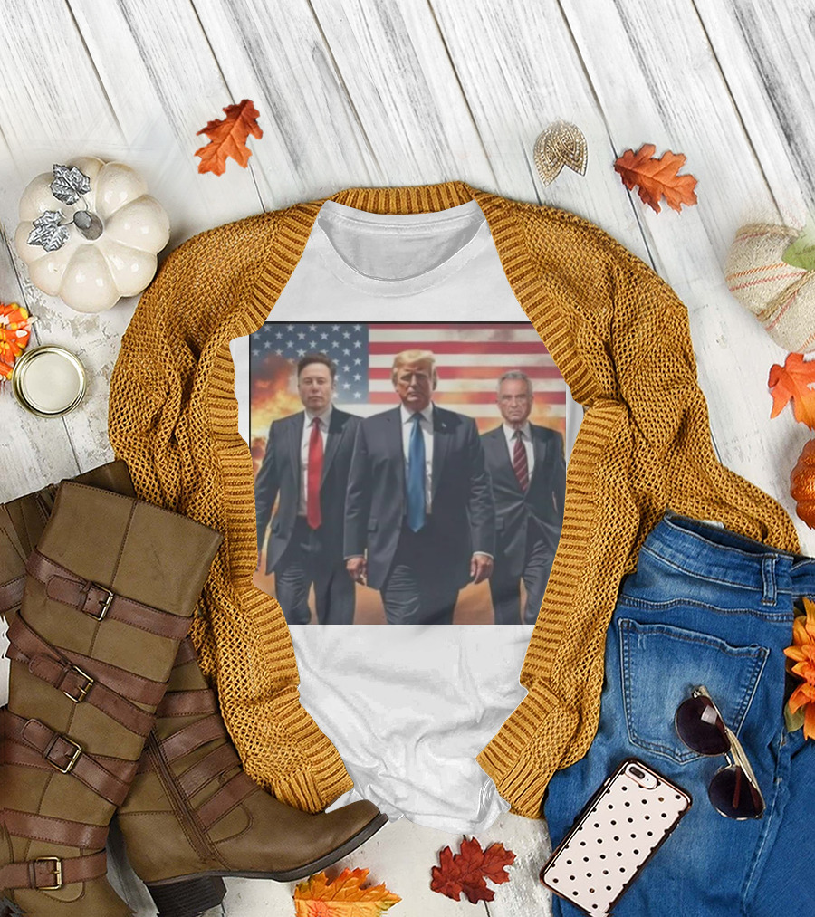 Trump Elon RFK 2024 American Flag with Dramatic Background T-Shirt