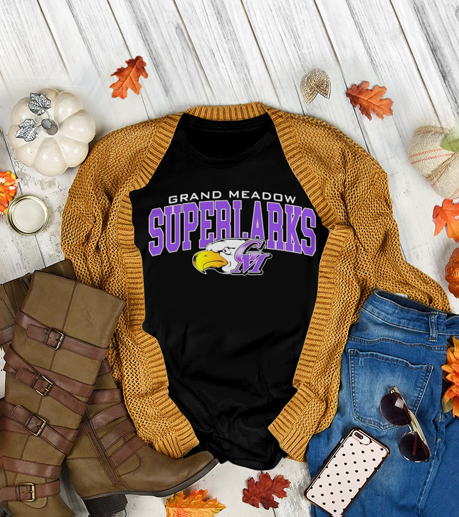 Grand Meadow Superlarks GM Eagle Logo Purple and Yellow T-Shirt