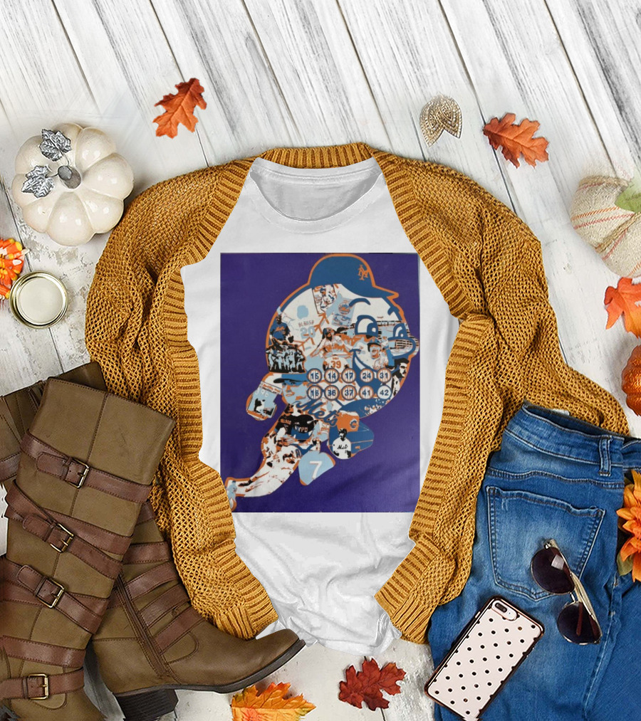 New York Mets Mr. Met Collage Featuring Iconic Players and Numbers T-Shirt