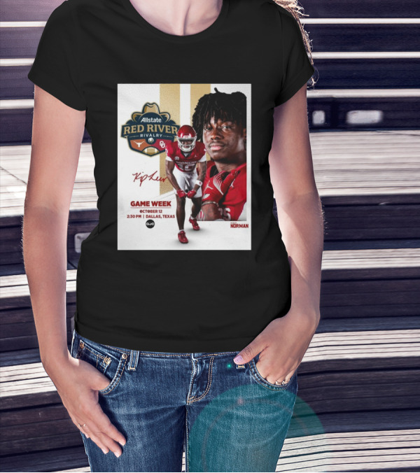 Allstate Red River Rivalry Texas Longhorns Vs. Oklahoma Sooners Game Week October 12 Dallas 2:30 PM Signature Norman T-Shirt