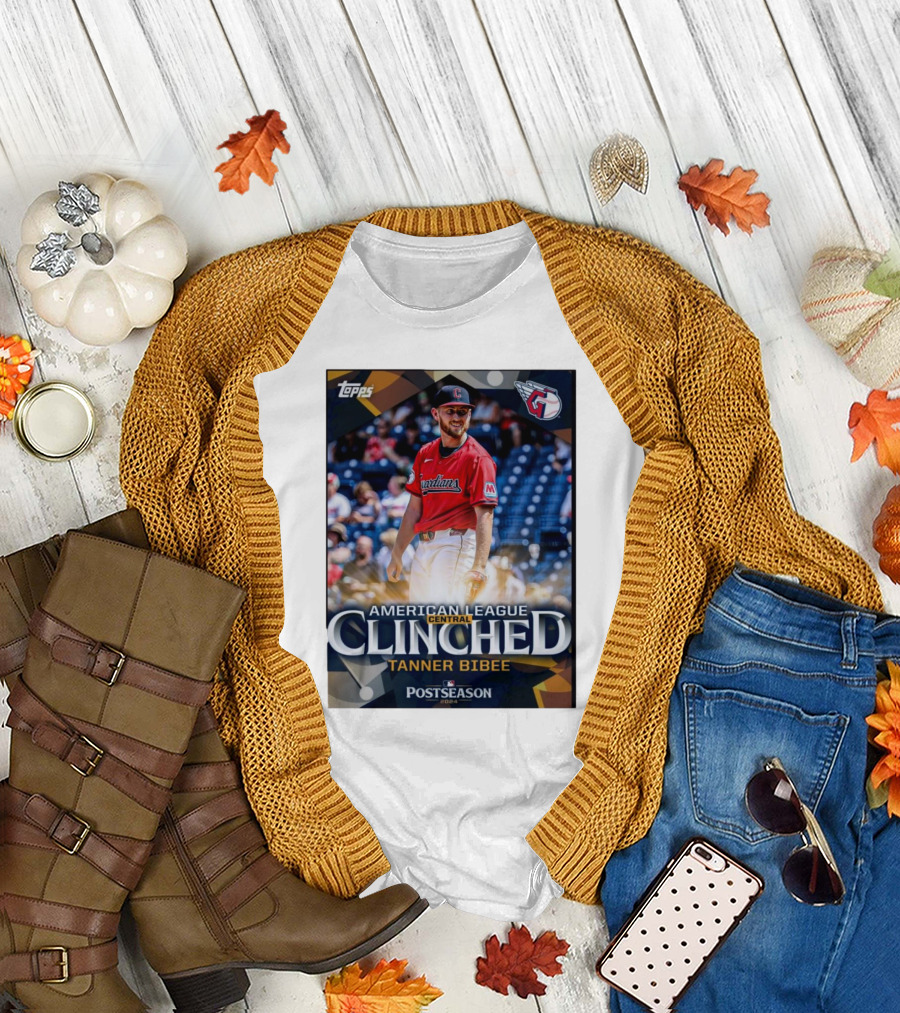 Tanner Bibee Cleveland Guardians American League Central Clinched MLB Postseason 2024 Topps T-Shirt