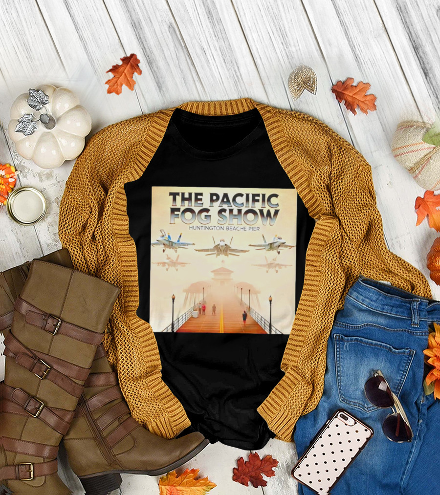 The Pacific Fog Show Jets Over Huntington Beache Pier T-Shirt
