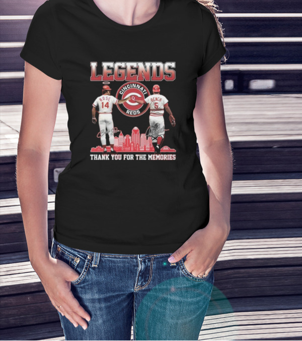 Cincinnati Reds Legends Pete Rose Johnny Bench Thank You For The Memories T-Shirt