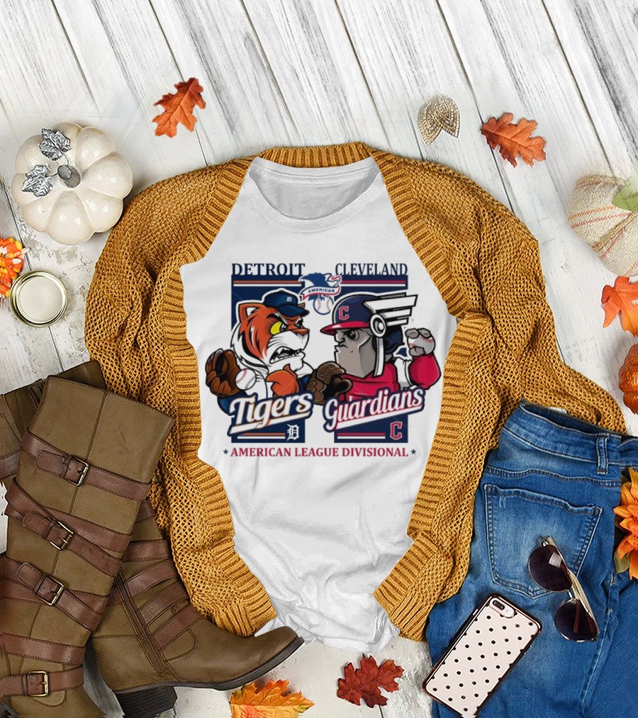 Detroit Tigers Cleveland Guardians American League Divisional 2024 Mascots Clash T-Shirt