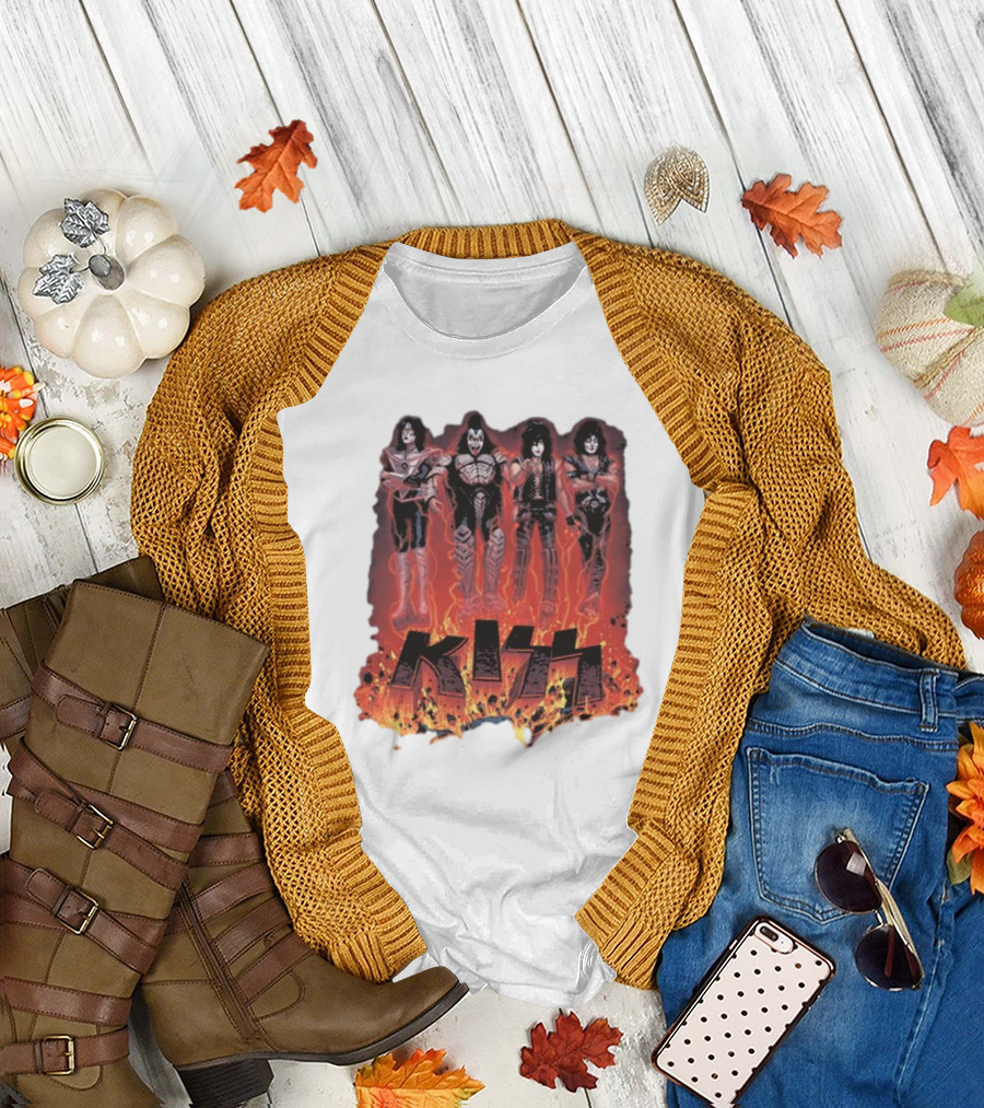 KISS Band Members Surrounded by Flames T-Shirt