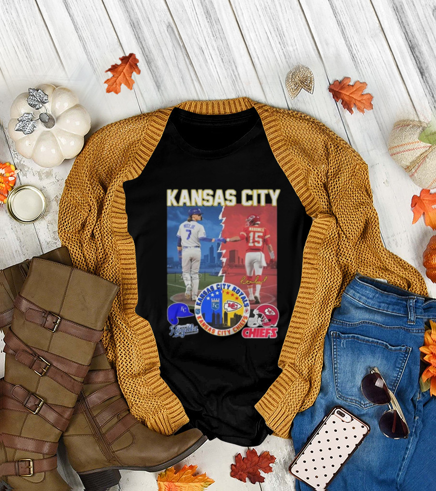 Kansas City Royals Witt Jr. and Chiefs Mahomes 2024 Signatures Championship Collaboration T-Shirt