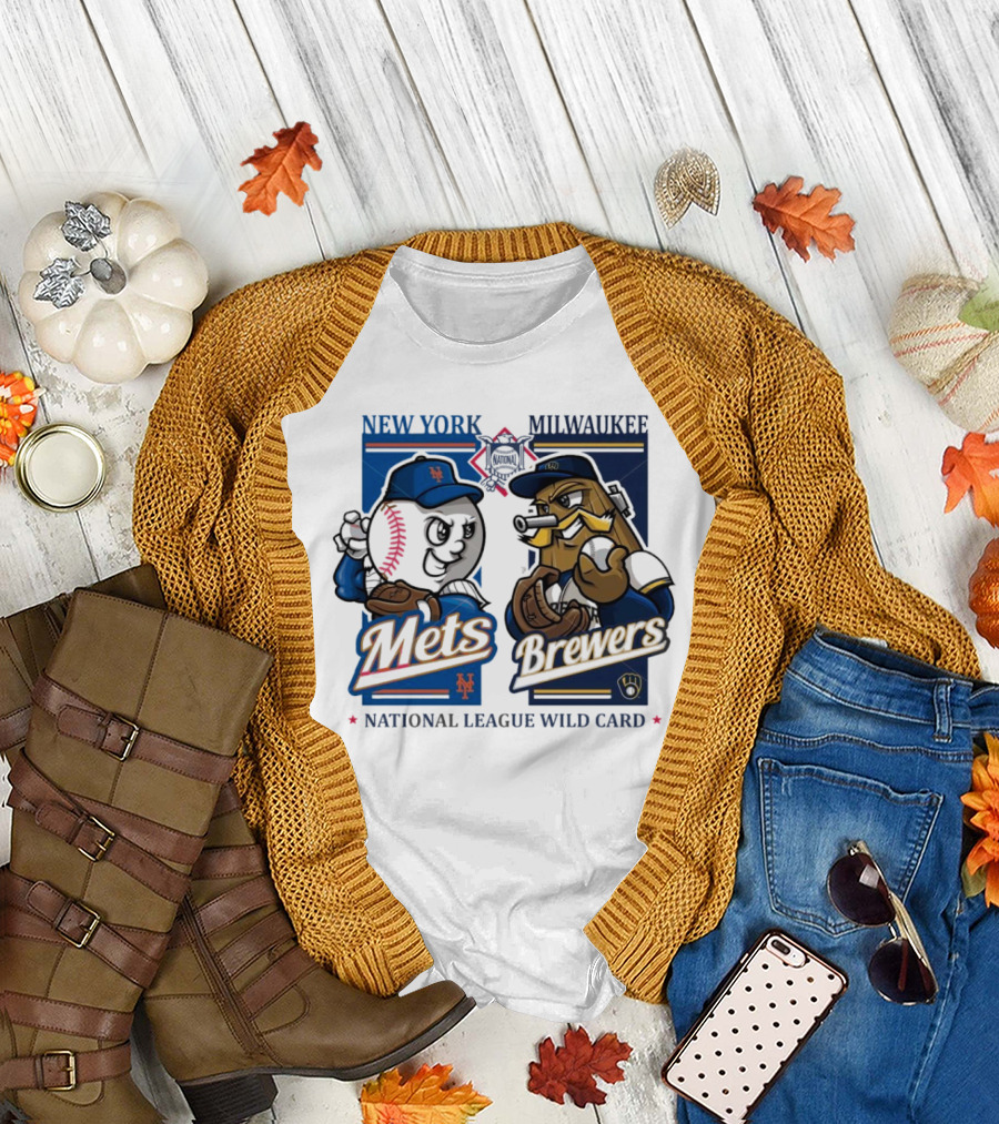 New York Mets Vs Milwaukee Brewers National League Wild Card 2024 Mascots T-Shirt