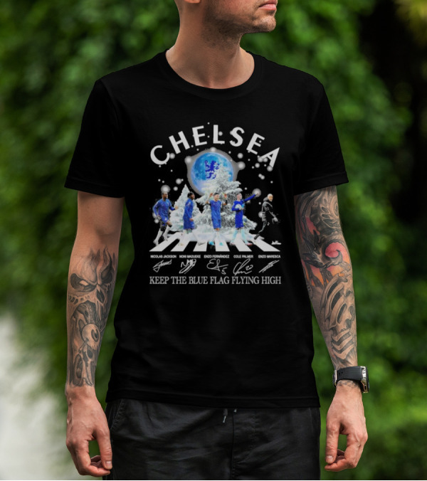 Chelsea Abbey Road Christmas Keep The Blue Flag Flying High T-Shirt