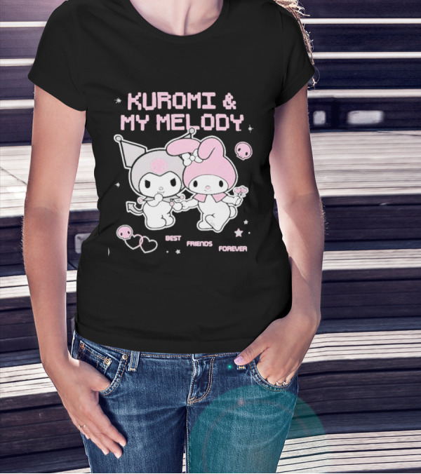 Kuromi And My Melody Best Friends Forever Skull Cute And Heart T-Shirt