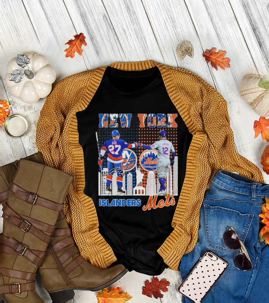 New York Islanders Mets Anders Lee Francisco Lindor Collaboration T-Shirt
