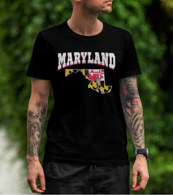 Maryland State Flag Map Proud Us Citizen America T-Shirt