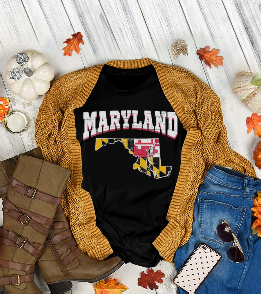 Maryland State Flag Map Proud Us Citizen America T-Shirt