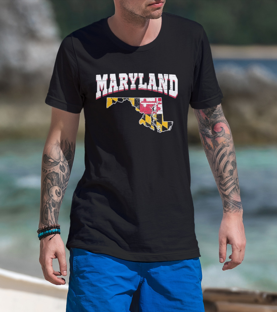 Maryland State Flag Map Proud Us Citizen America T-Shirt