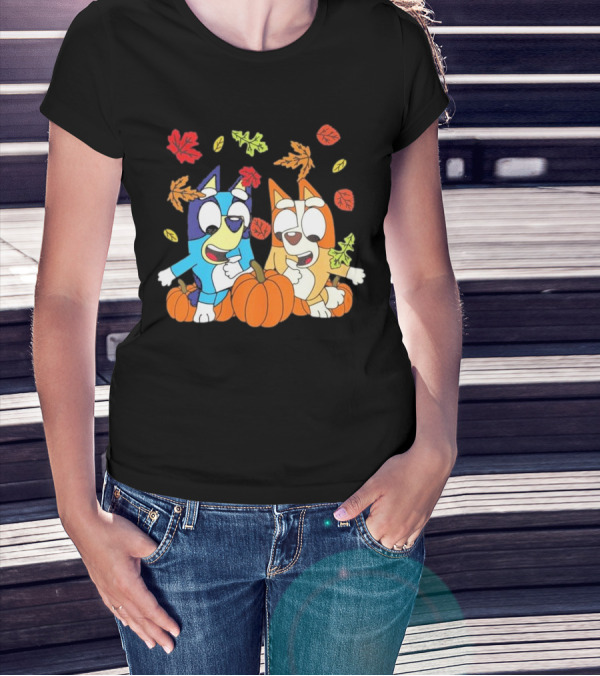 Bingo Pumpkin Season 2024 With Leaves And Dogs T-Shirt