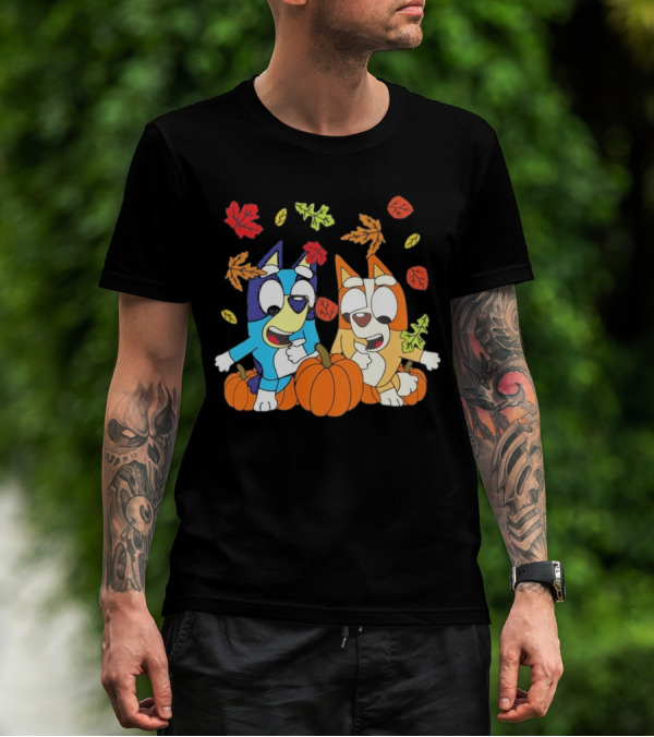 Bingo Pumpkin Season 2024 With Leaves And Dogs T-Shirt