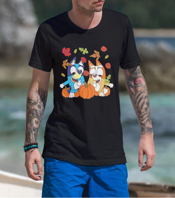 Bingo Pumpkin Season 2024 With Leaves And Dogs T-Shirt