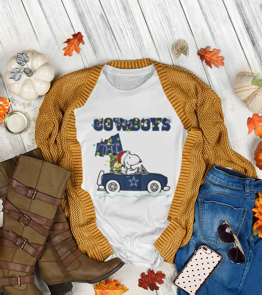 Cowboys Snoopy Christmas Car Cartoon Sports T-Shirt